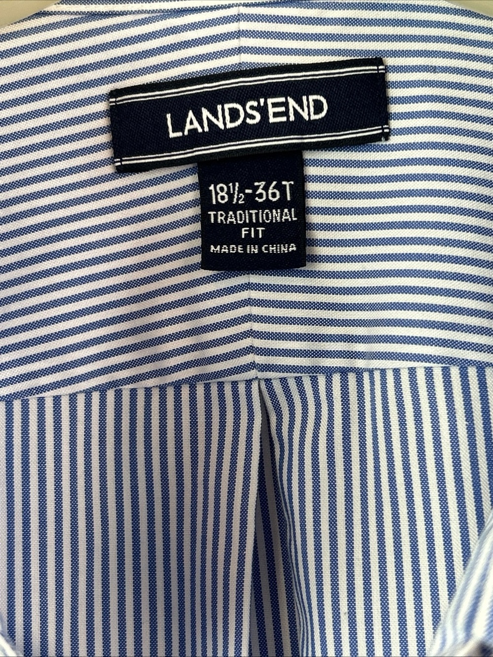 Lands' End Men 18 1/2 - 36T No Iron Supima Cotton Pinpoint Dress Shirt Trad Fit